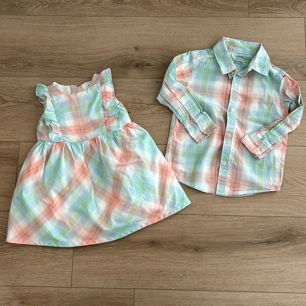 Carters Plaid Dress and Shirt Set in Pastel Colors sizes 12 months and 3T